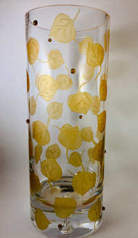 Aspen Leaves Cylinder Vase Amber